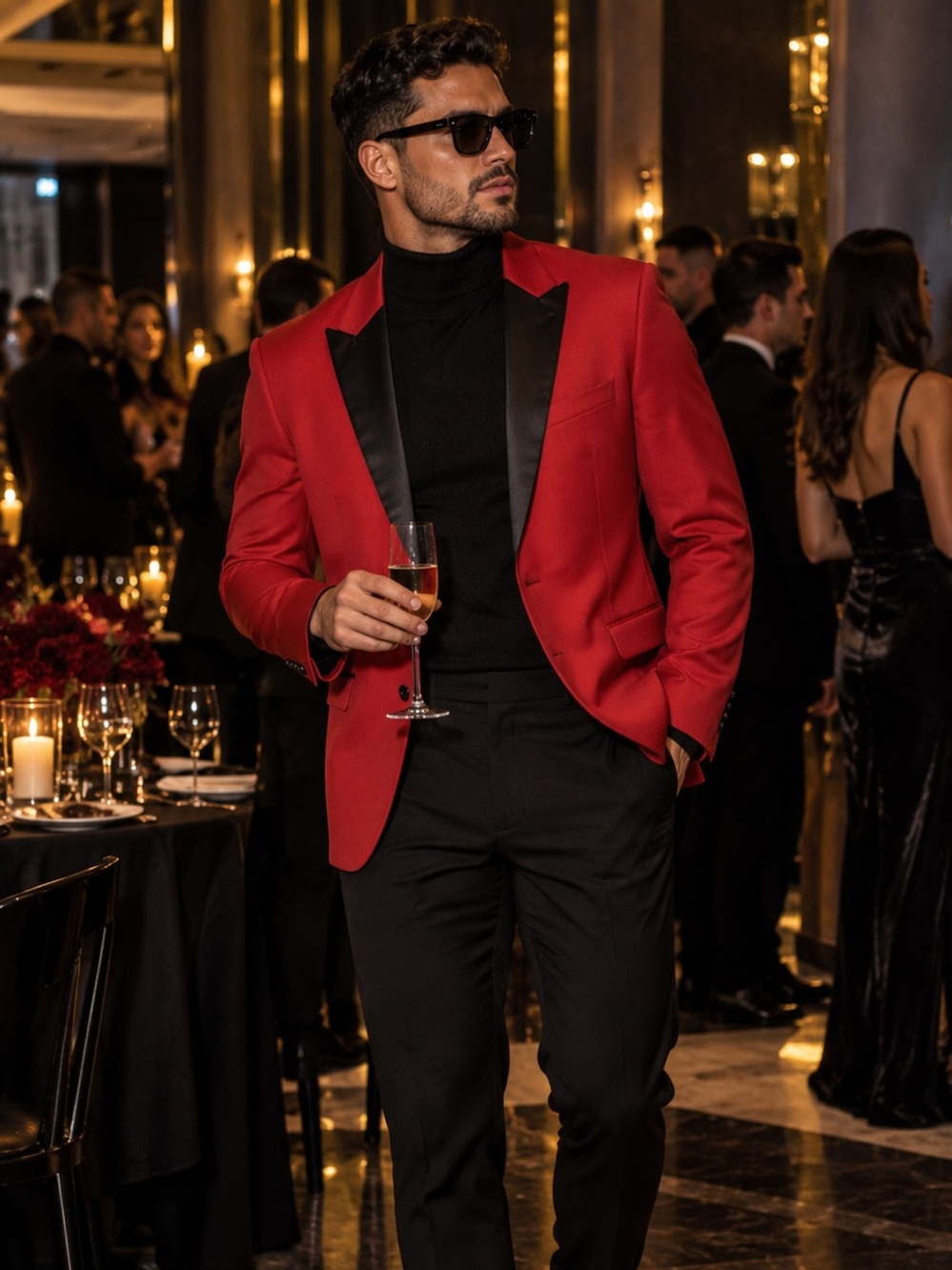 Zara Red Blazer with Black Satin Lapel